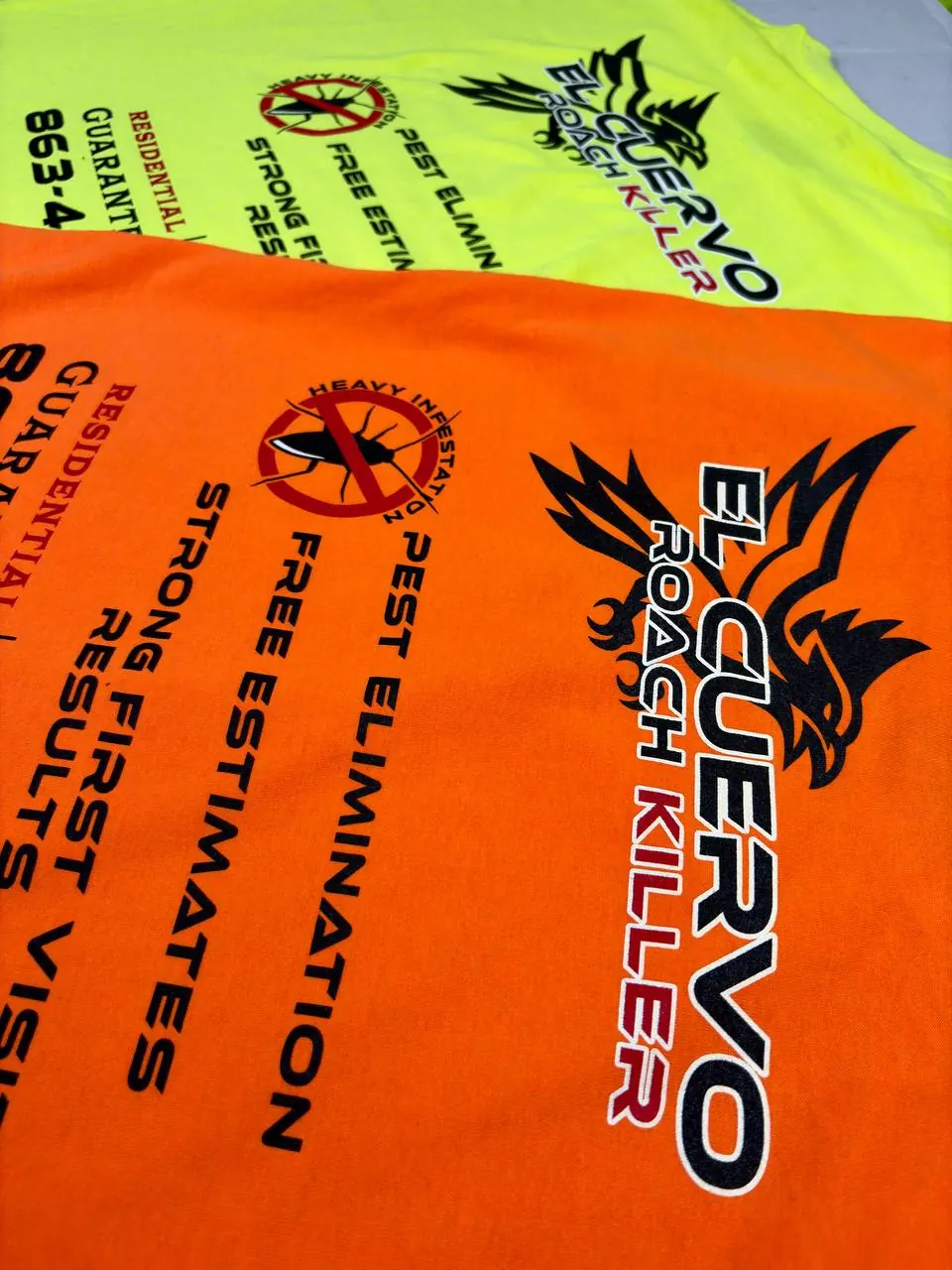 El Cuervo Roach Killer screen printed safety shirts
